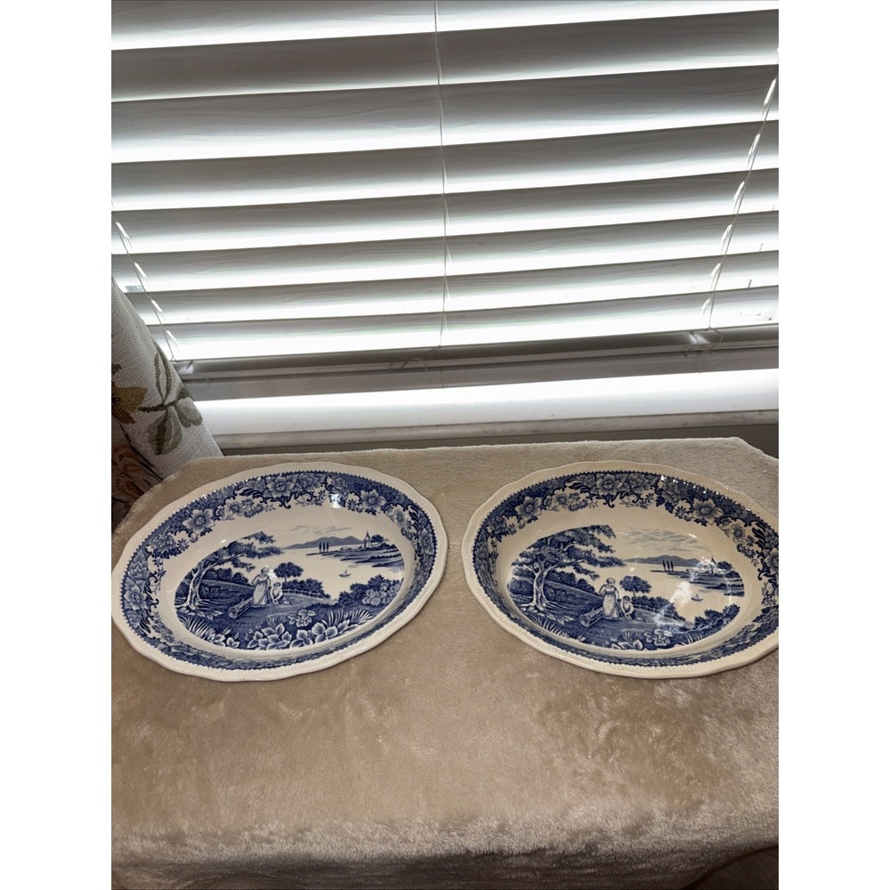 Vintage Swinnertons Silverdale Blue White Oval Serving Dishes 9" Romantic